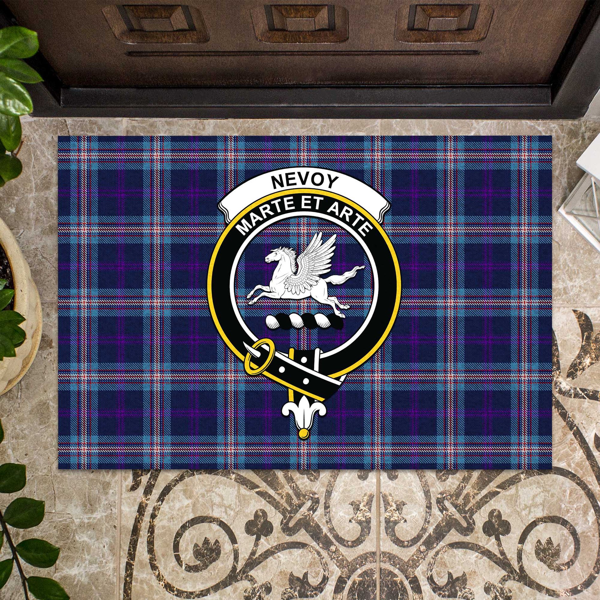 Nevoy Tartan Rubber Doormat with Family Crest - Tartan Vibes Clothing