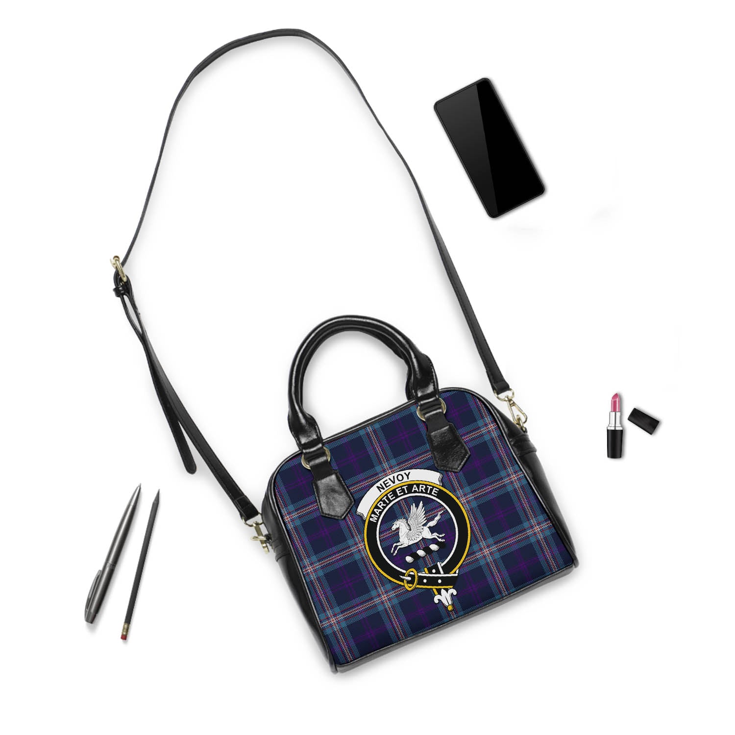 Nevoy Tartan Shoulder Handbags with Family Crest - Tartan Vibes Clothing