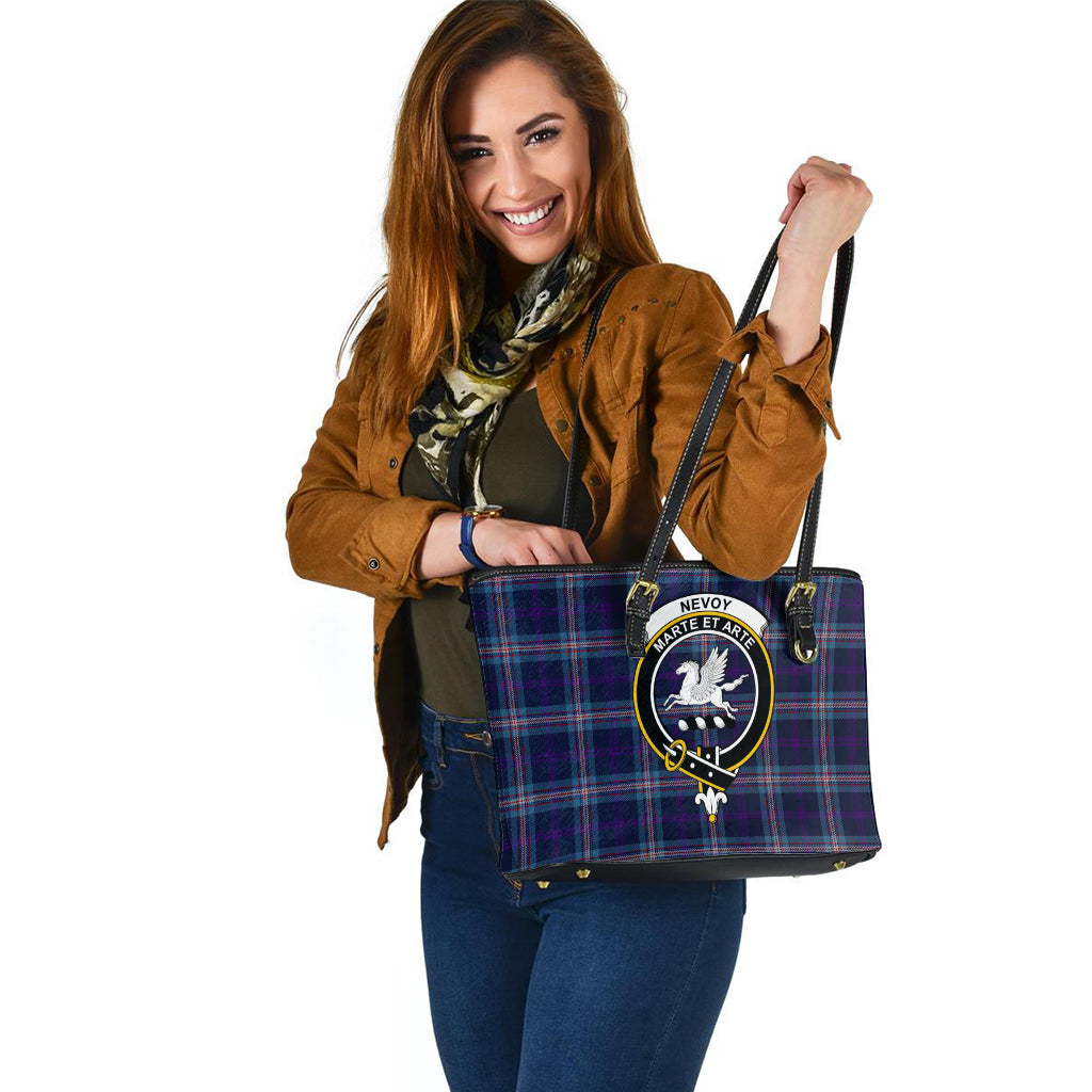 Nevoy Tartan Leather Tote Bag with Family Crest - Tartan Vibes Clothing