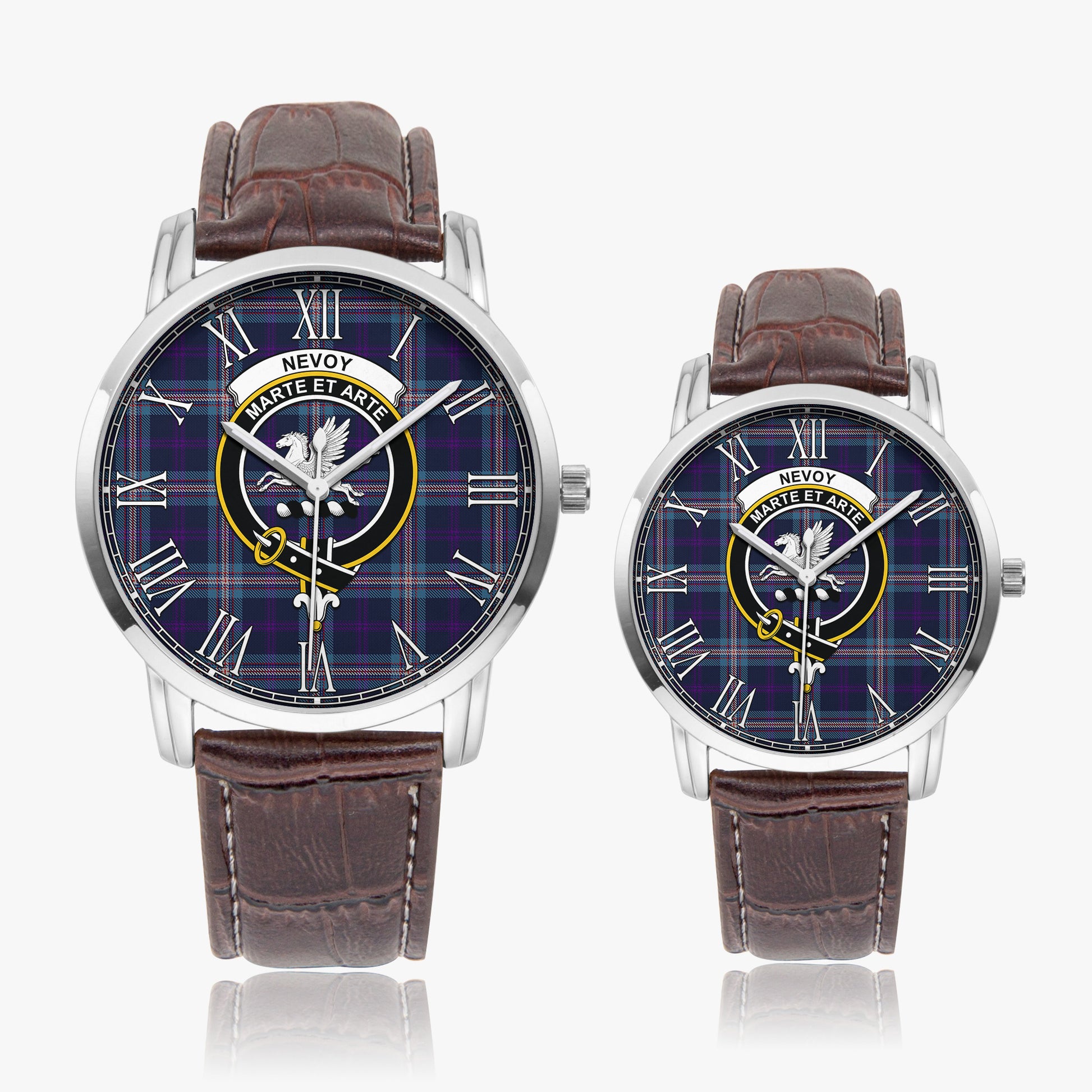 Nevoy Tartan Family Crest Leather Strap Quartz Watch - Tartan Vibes Clothing
