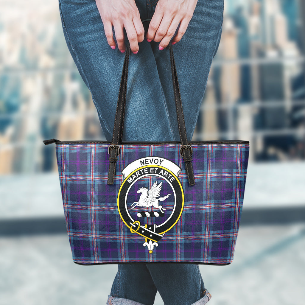 Nevoy Tartan Leather Tote Bag with Family Crest - Tartan Vibes Clothing