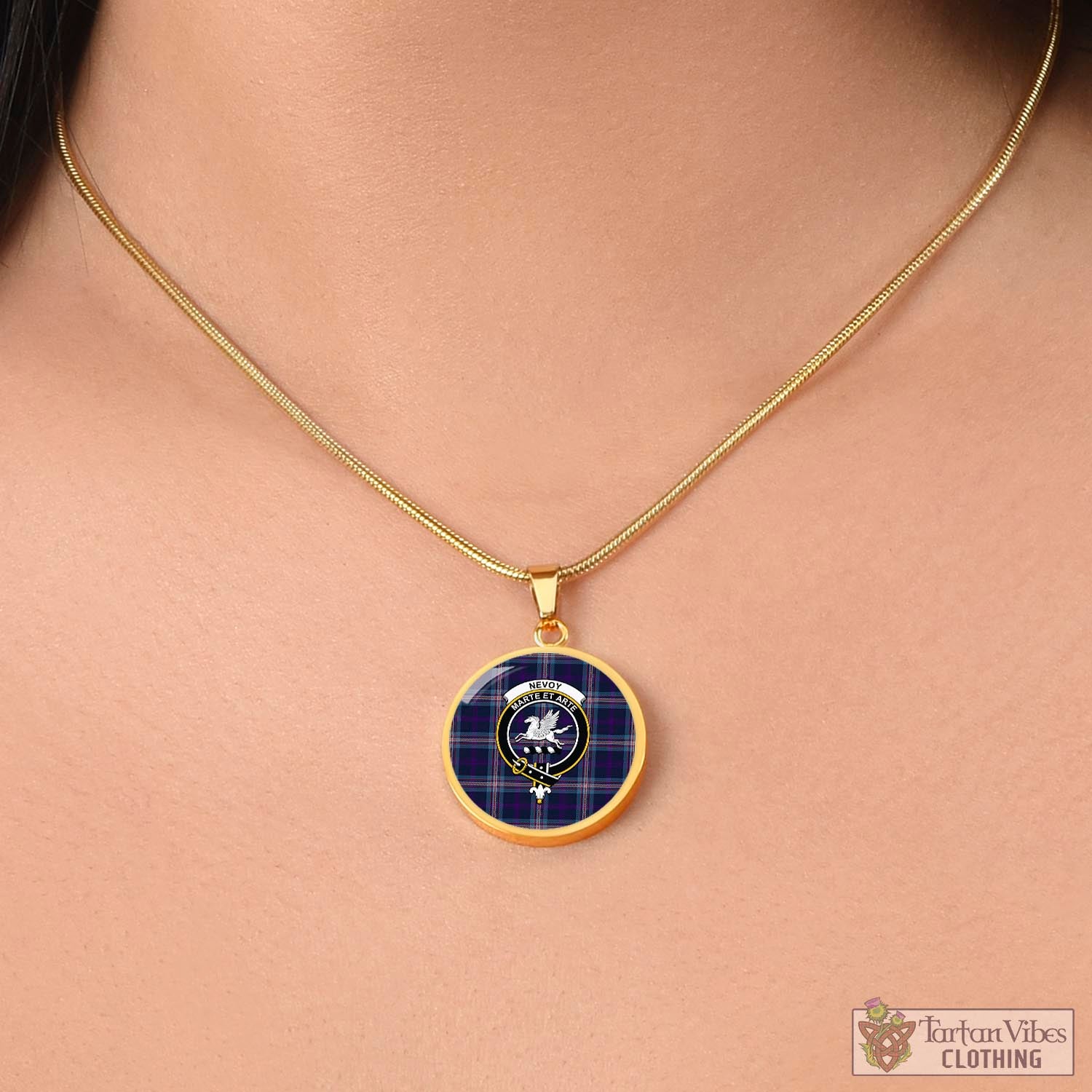 Nevoy Tartan Circle Necklace with Family Crest - Tartan Vibes Clothing