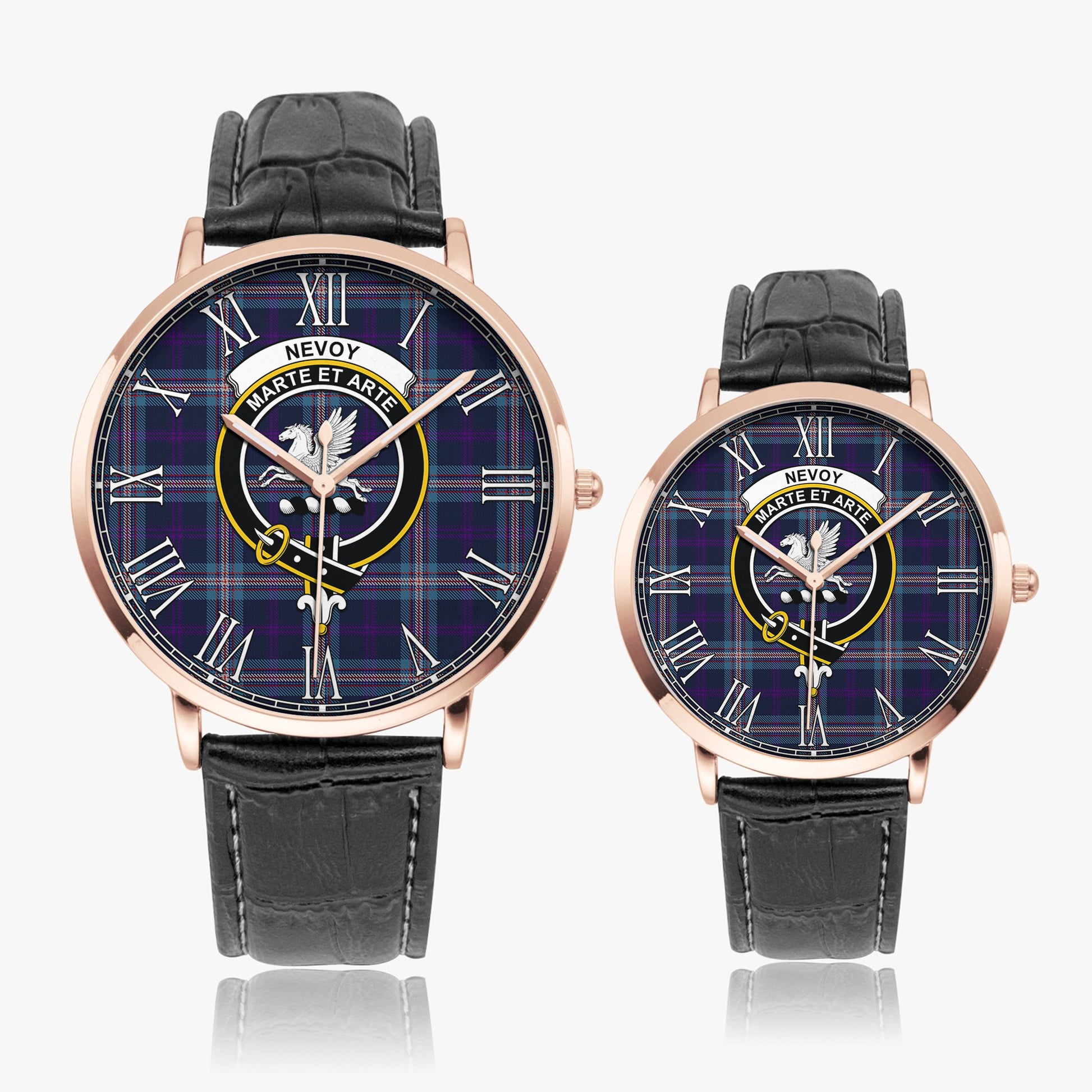 Nevoy Tartan Family Crest Leather Strap Quartz Watch - Tartan Vibes Clothing