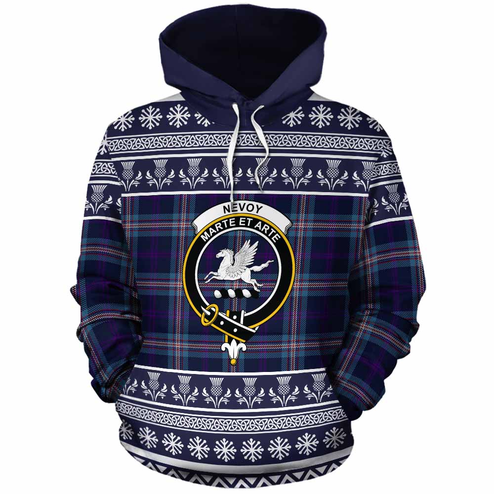 Nevoy Clan Tartan Christmas Cotton Hoodie with Family Crest - Tartan Vibes Clothing