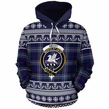 Nevoy Clan Tartan Christmas Cotton Hoodie with Family Crest