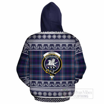 Nevoy Clan Tartan Christmas Cotton Hoodie with Family Crest