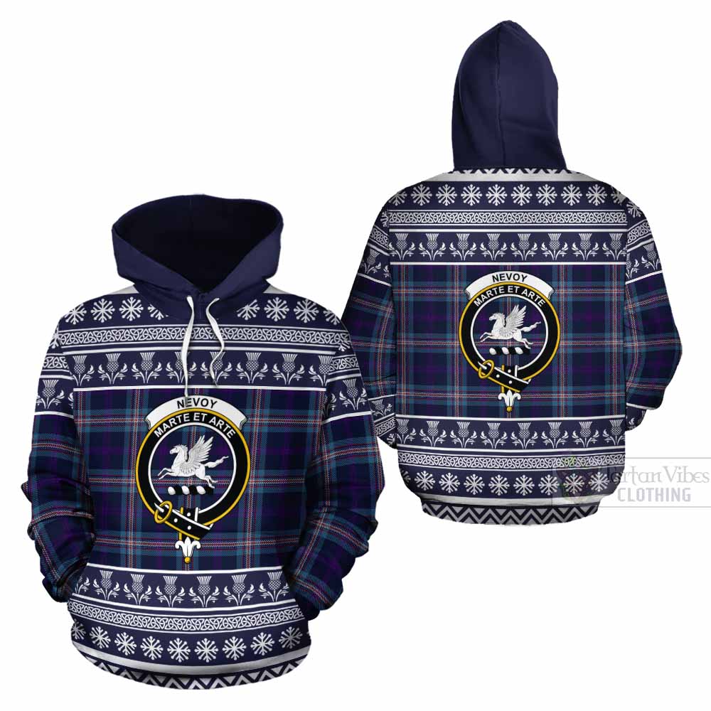 Nevoy Clan Tartan Christmas Cotton Hoodie with Family Crest - Tartan Vibes Clothing