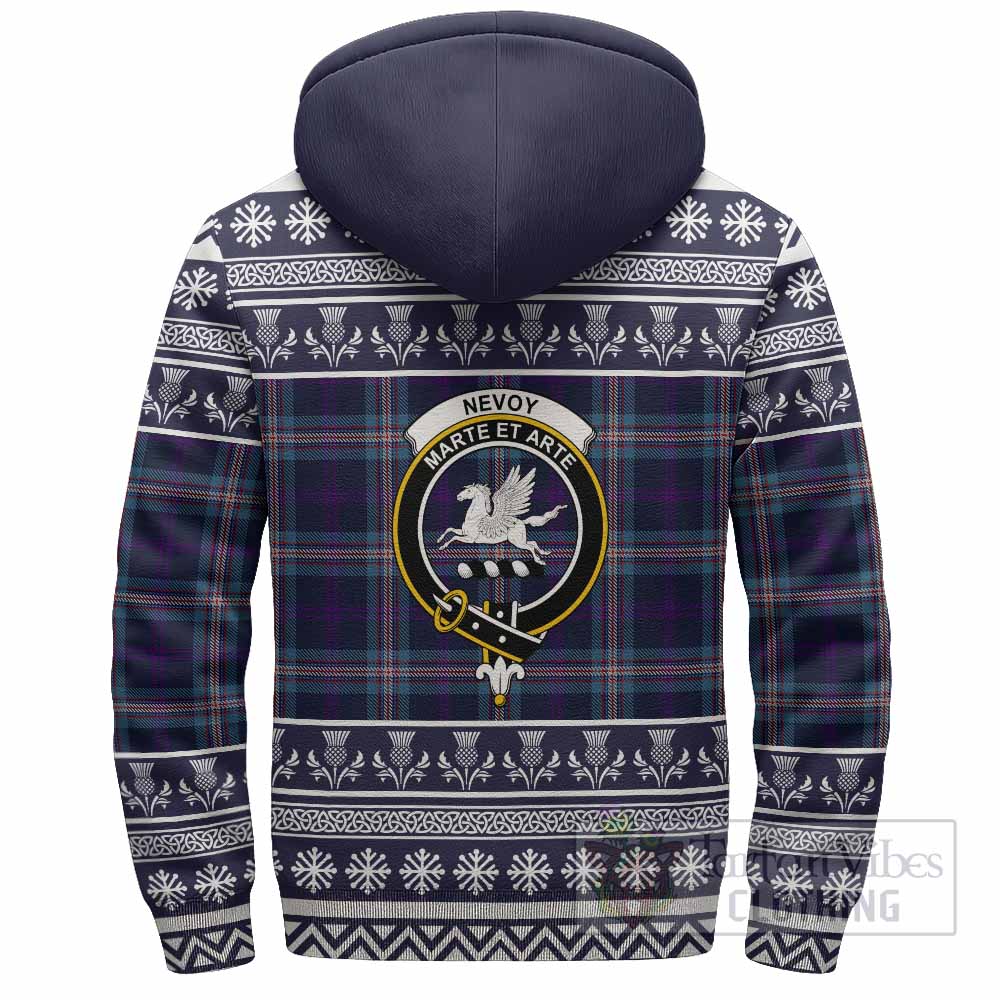 Nevoy Clan Tartan Christmas Fleece Hoodie with Family Crest - Tartan Vibes Clothing
