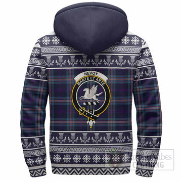 Nevoy Clan Tartan Christmas Fleece Hoodie with Family Crest