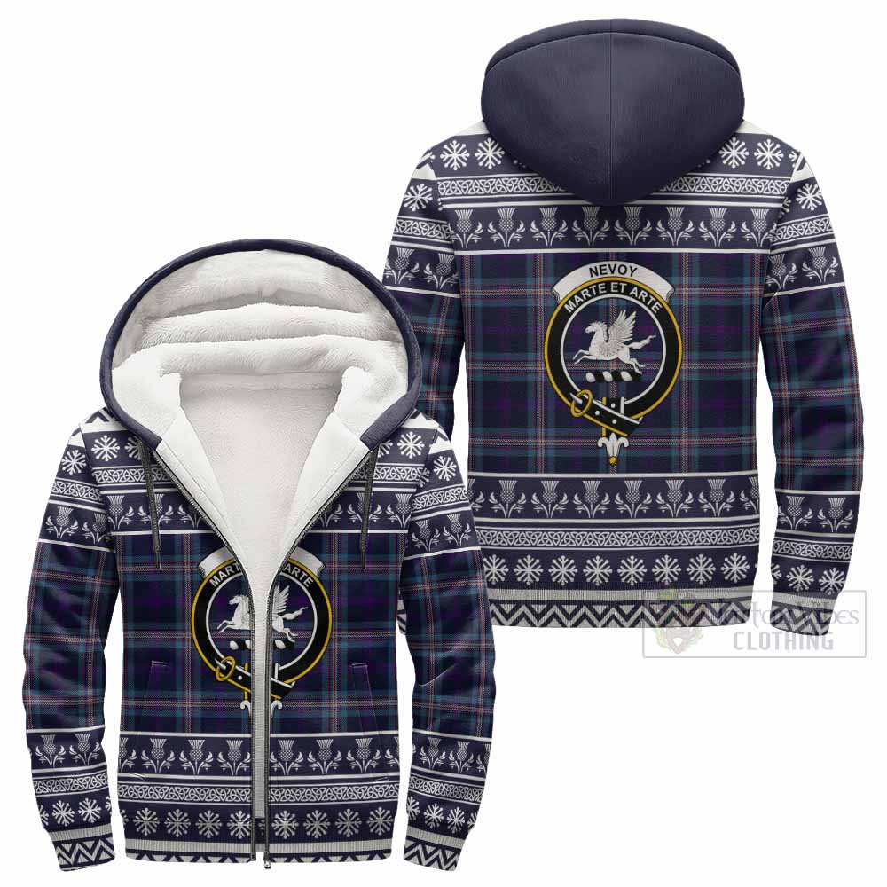 Nevoy Clan Tartan Christmas Fleece Hoodie with Family Crest - Tartan Vibes Clothing