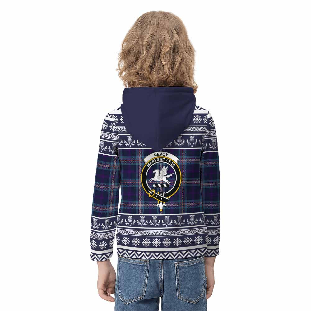 Nevoy Clan Tartan Christmas Kid Hoodie with Family Crest - Tartan Vibes Clothing
