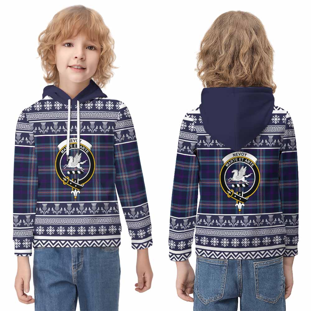 Nevoy Clan Tartan Christmas Kid Hoodie with Family Crest - Tartan Vibes Clothing