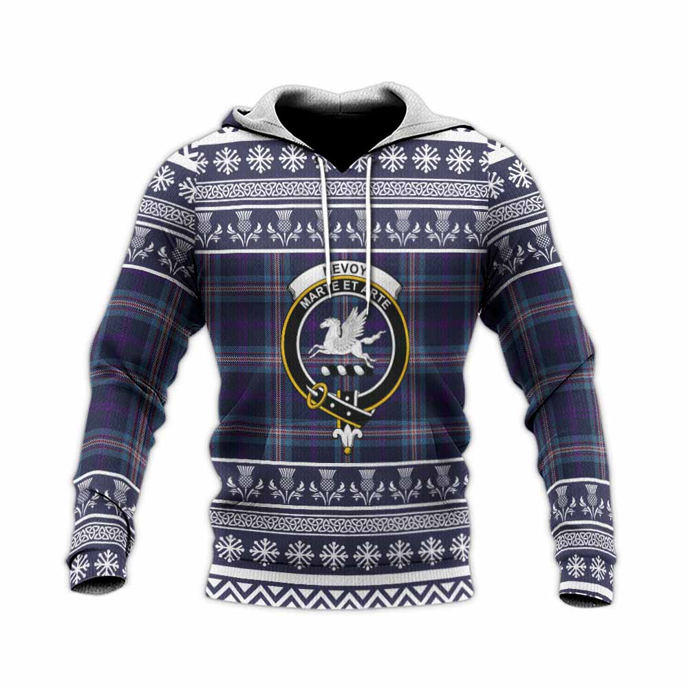 Nevoy Clan Tartan Christmas Knitted Hoodie with Family Crest - Tartan Vibes Clothing