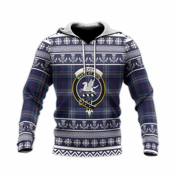 Nevoy Clan Tartan Christmas Knitted Hoodie with Family Crest