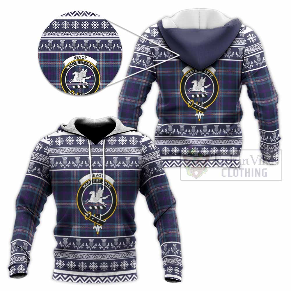 Nevoy Clan Tartan Christmas Knitted Hoodie with Family Crest - Tartan Vibes Clothing