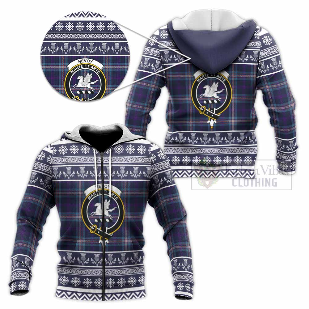 Nevoy Clan Tartan Christmas Knitted Hoodie with Family Crest - Tartan Vibes Clothing