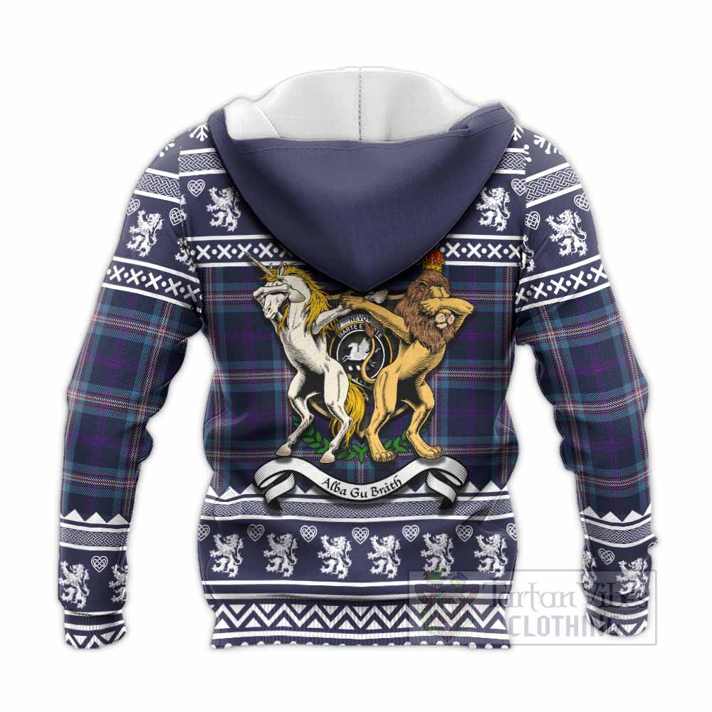 Nevoy Clan Tartan Crest Christmas Knitted Hoodie Coat of Arms Funny Style - Tartan Vibes Clothing