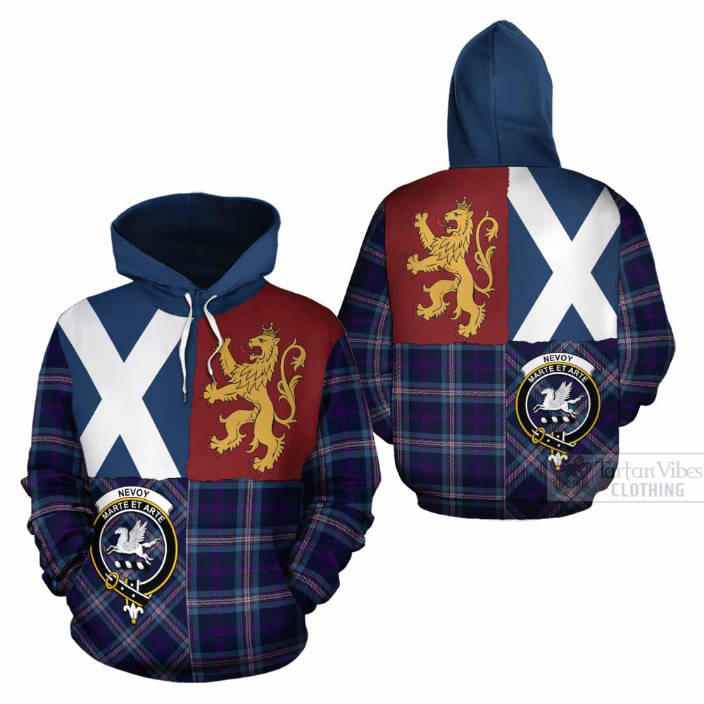 Nevoy Crest Tartan Cotton Hoodie with Lion Rampant Saltire Style - Tartan Vibes Clothing