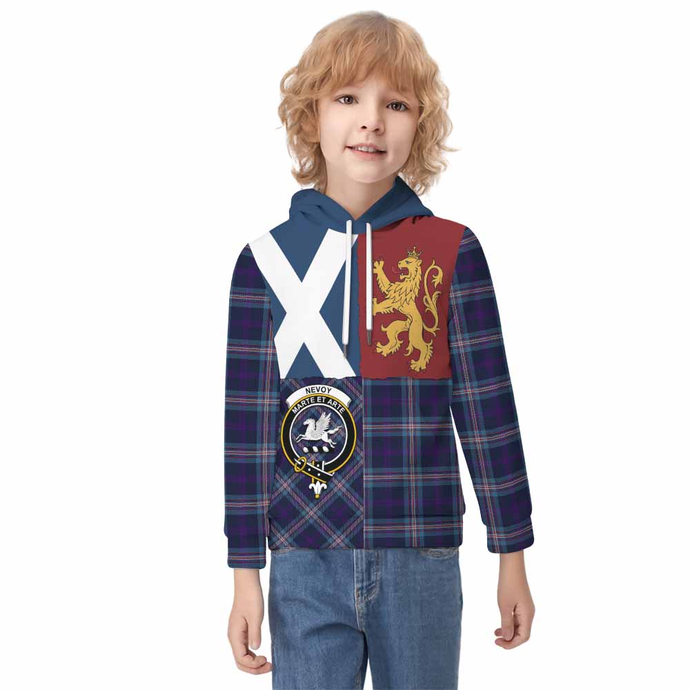 Nevoy Crest Tartan Kid Hoodie with Lion Rampant Saltire Style - Tartan Vibes Clothing