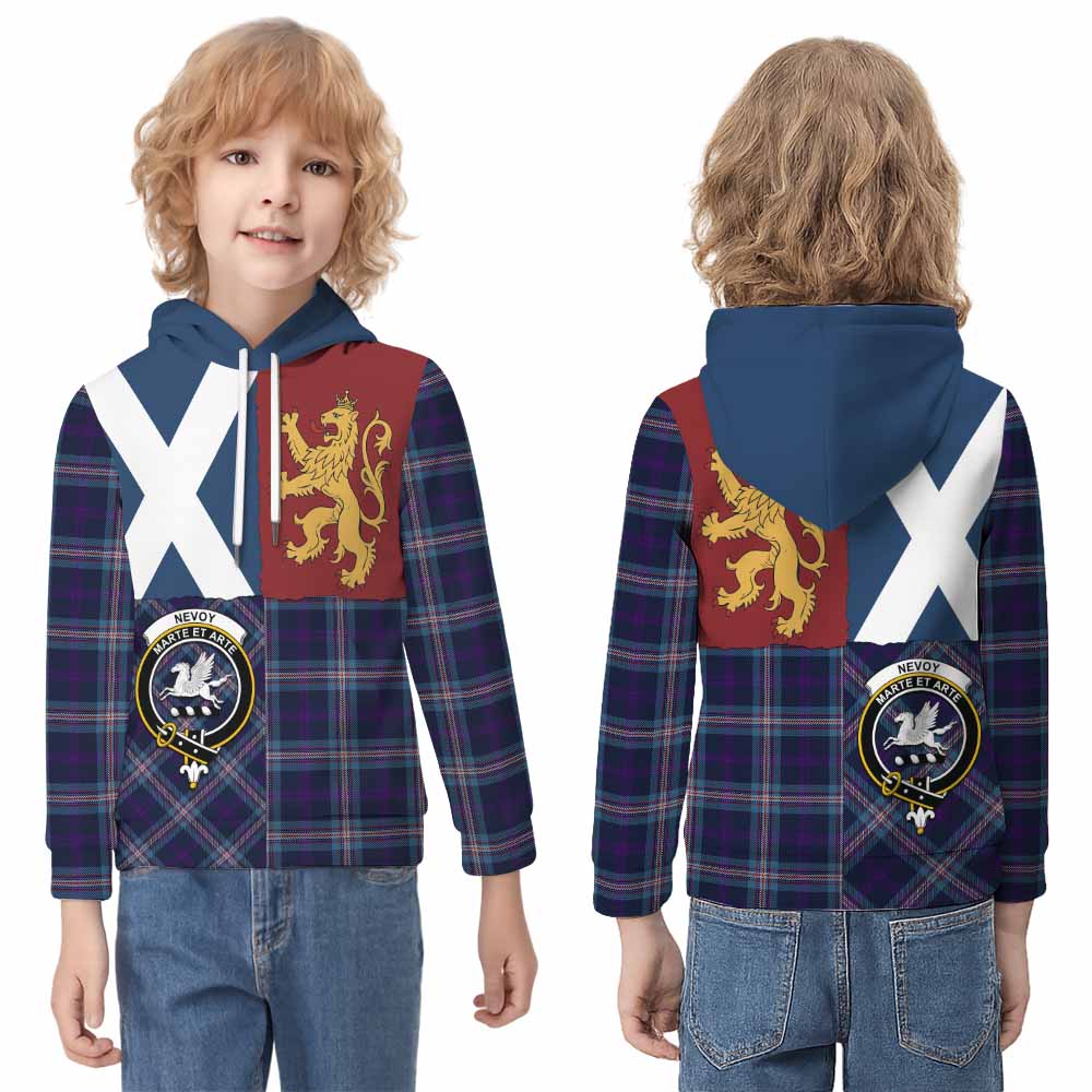 Nevoy Crest Tartan Kid Hoodie with Lion Rampant Saltire Style - Tartan Vibes Clothing