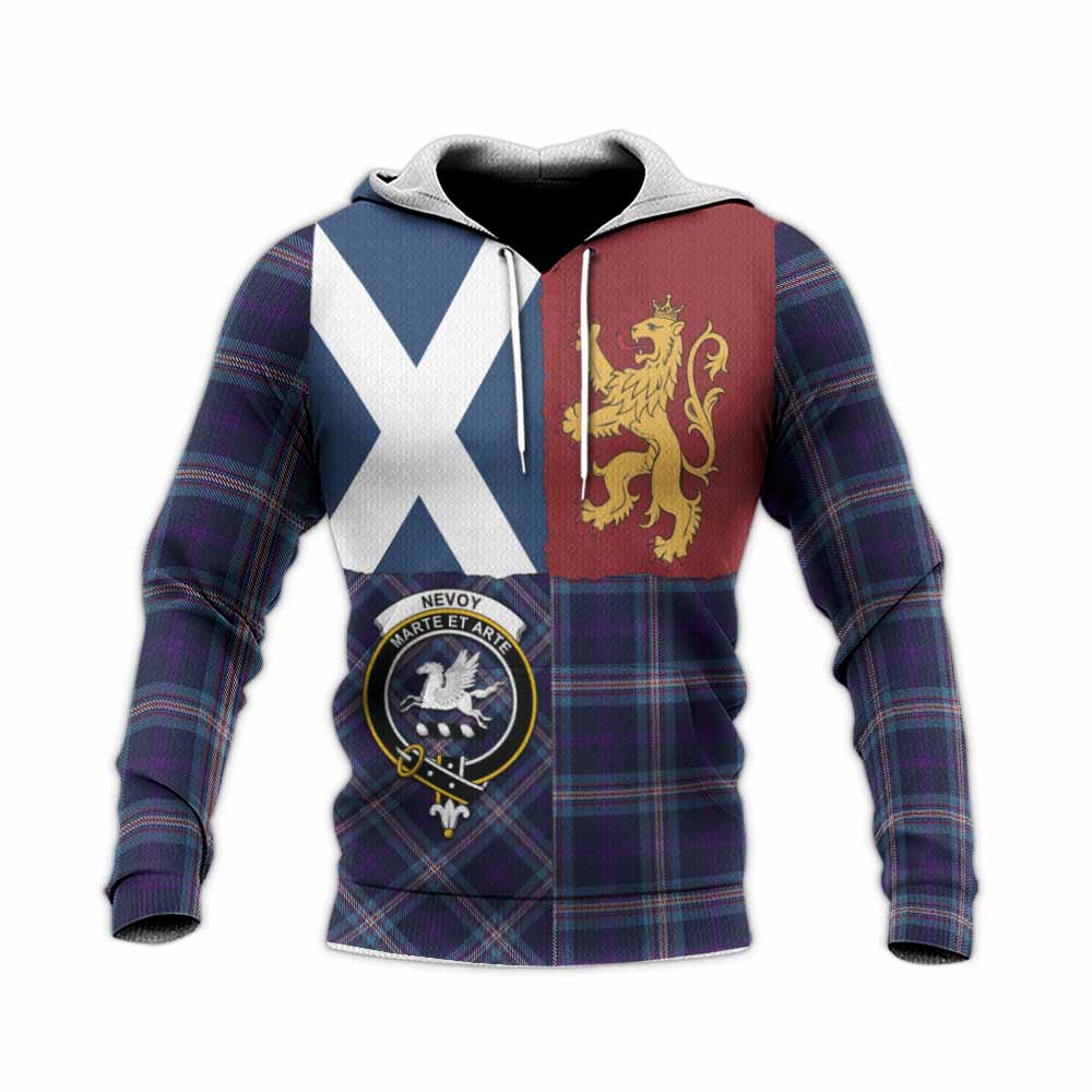 Nevoy Crest Tartan Knitted Hoodie with Lion Rampant Saltire Style