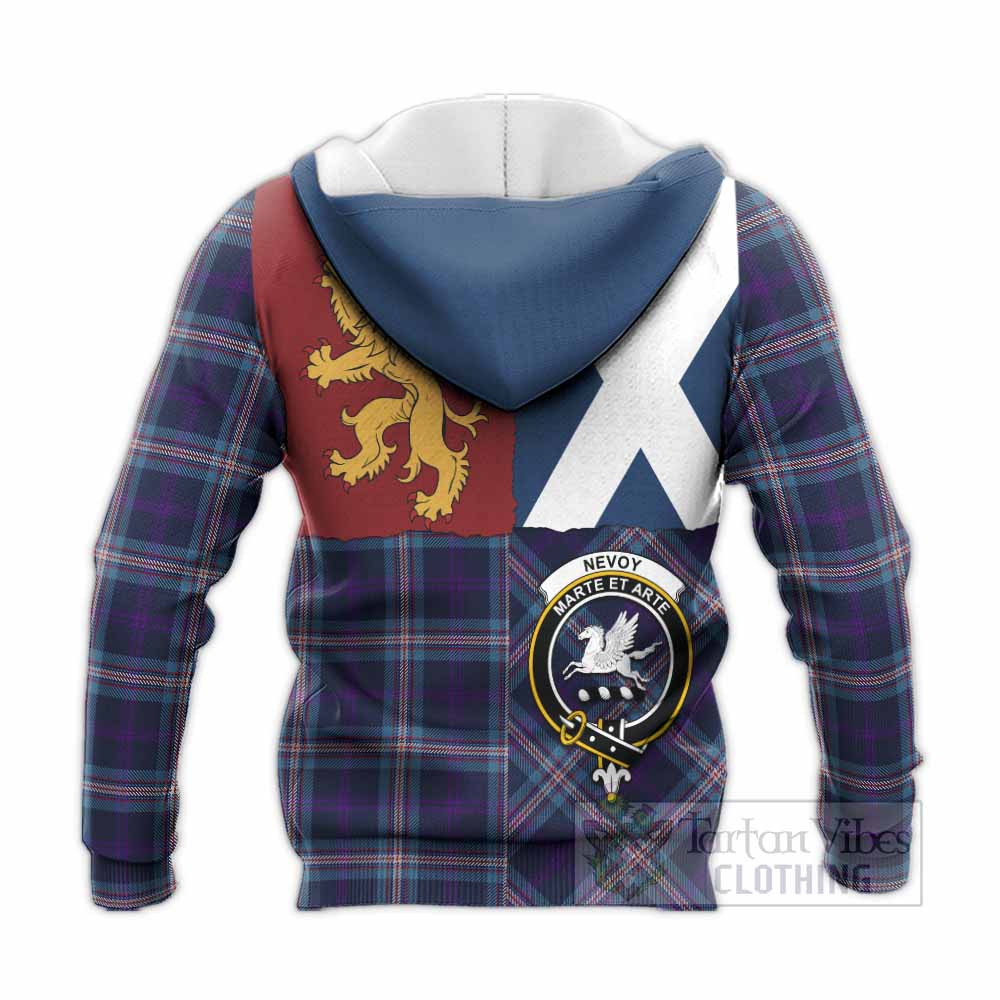 Nevoy Crest Tartan Knitted Hoodie with Lion Rampant Saltire Style