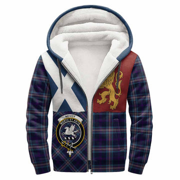 Nevoy Crest Tartan Sherpa Hoodie with Lion Rampant Saltire Style