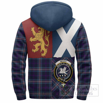 Nevoy Crest Tartan Sherpa Hoodie with Lion Rampant Saltire Style
