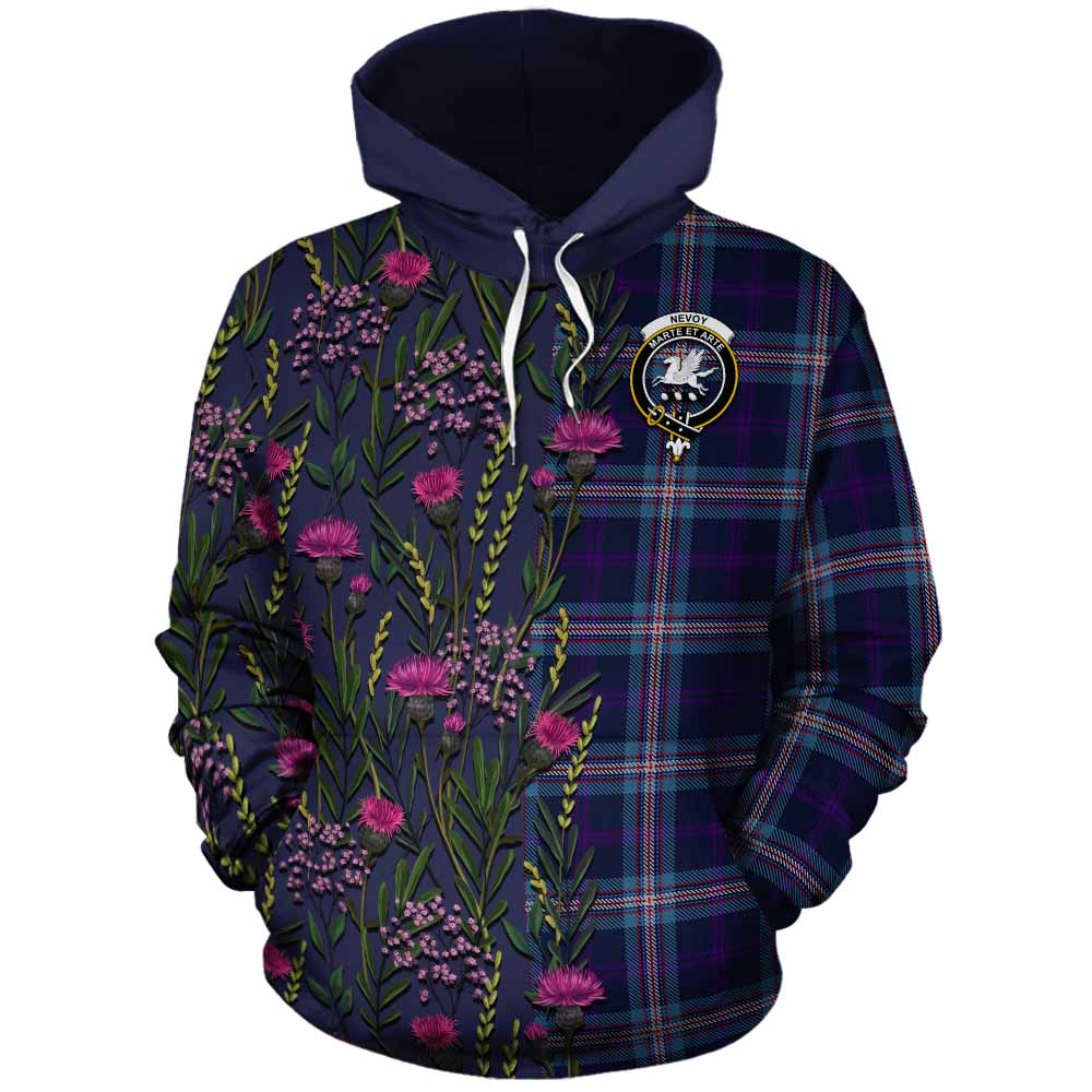 Nevoy Family Crest Tartan Cotton Hoodie Scottish Thistle Flower Pattern Half Style - Tartan Vibes Clothing