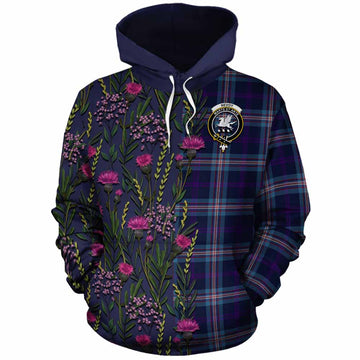 Nevoy Family Crest Tartan Cotton Hoodie Scottish Thistle Flower Pattern Half Style