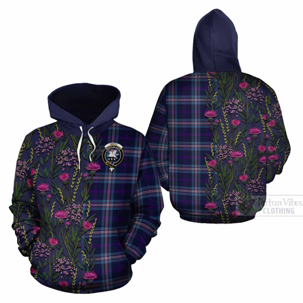 Nevoy Family Crest Tartan Cotton Hoodie Scottish Thistle Flower Pattern Half Style - Tartan Vibes Clothing