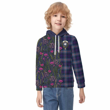 Nevoy Family Crest Tartan Kid Hoodie Scottish Thistle Flower Pattern Half Style