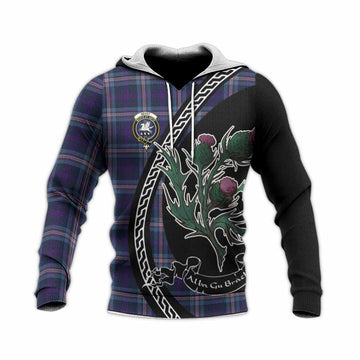 Nevoy Family Crest Tartan Knitted Hoodie Alba Thistle Inspired