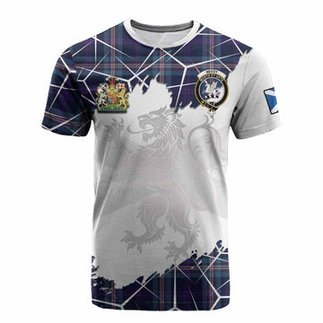 Nevoy Tartan Cotton T-shirt with Family Crest and Lion Rampant Grunge Style