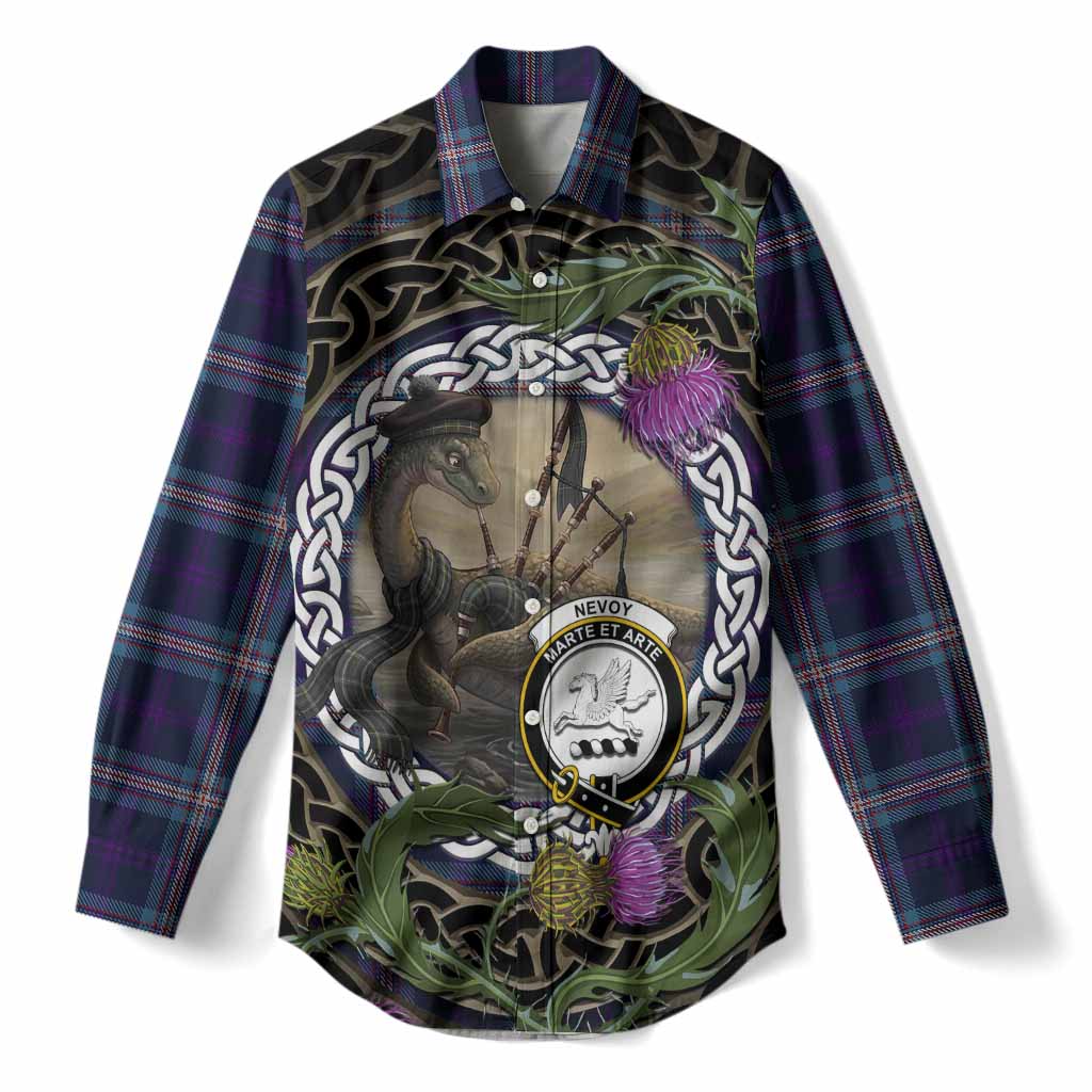 Nevoy Tartan Crest Bagpipe Nessie Women Casual Shirt Scottish Loch Ness Monster Celtic Thistle