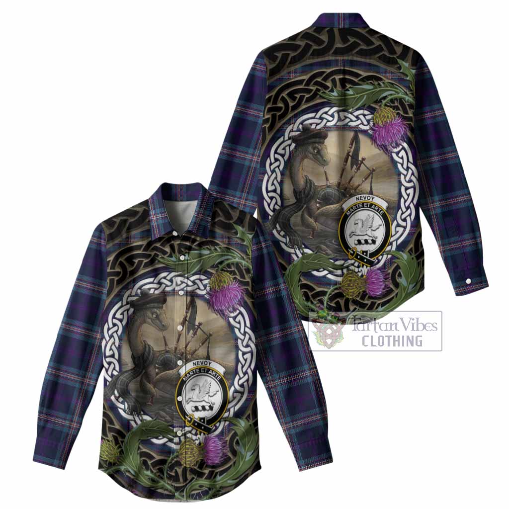 Nevoy Tartan Crest Bagpipe Nessie Women Casual Shirt Scottish Loch Ness Monster Celtic Thistle