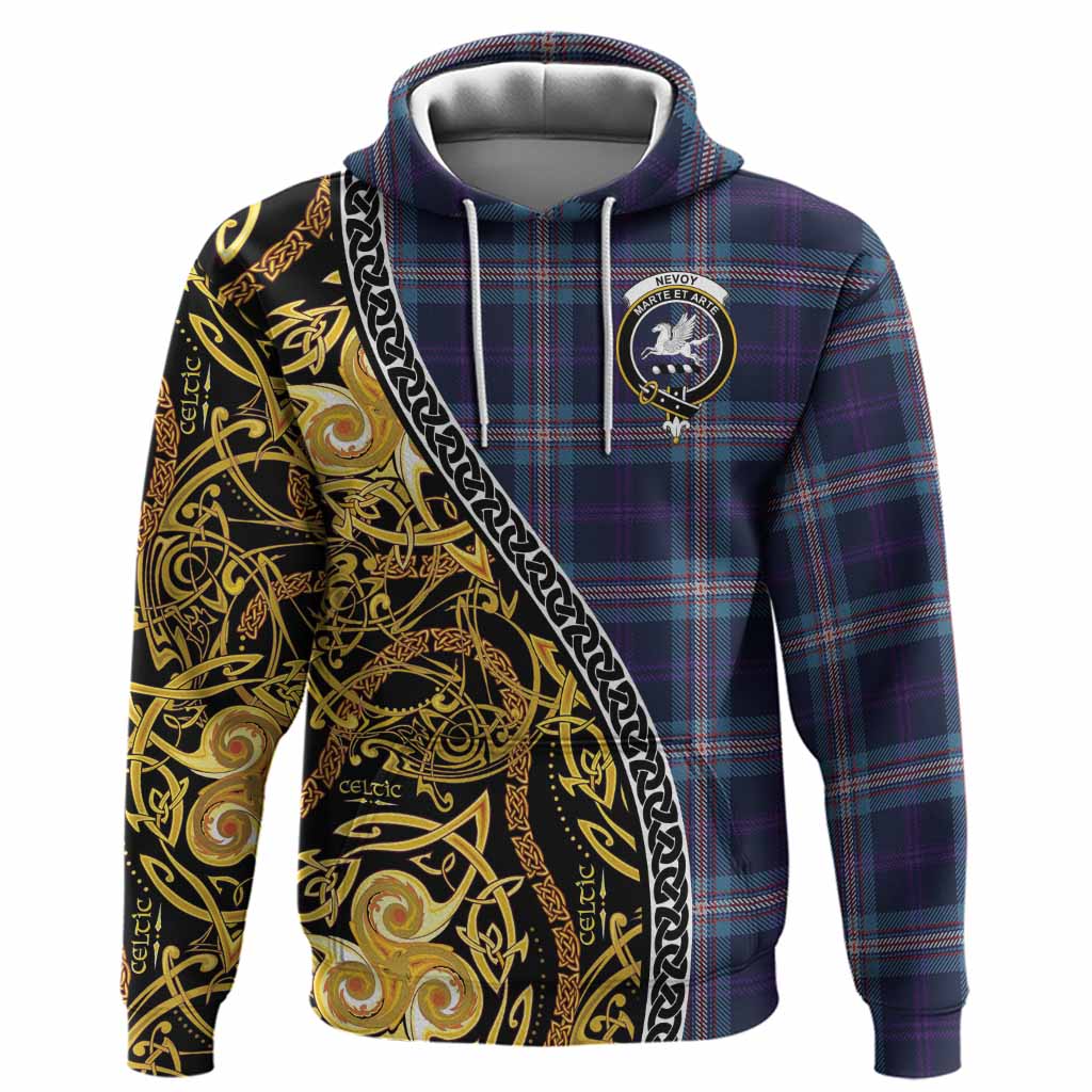 Nevoy Tartan Crest Hoodie Celtic Knot and Triple Trickle Spiral Symbols