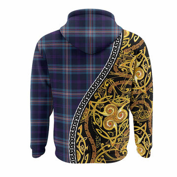 Nevoy Tartan Crest Hoodie Celtic Knot and Triple Trickle Spiral Symbols