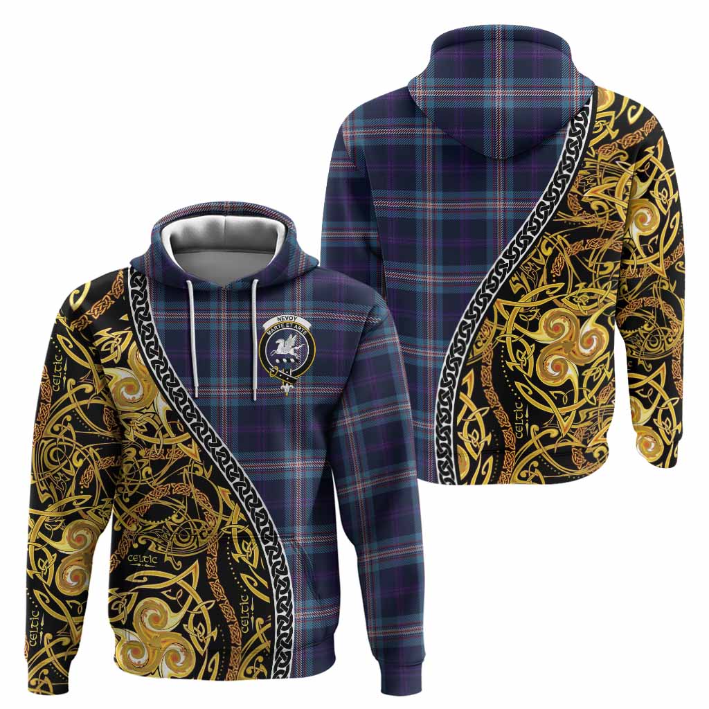Nevoy Tartan Crest Hoodie Celtic Knot and Triple Trickle Spiral Symbols