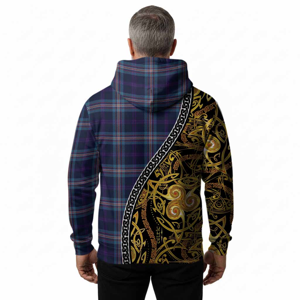 Nevoy Tartan Crest Hoodie Celtic Knot and Triple Trickle Spiral Symbols