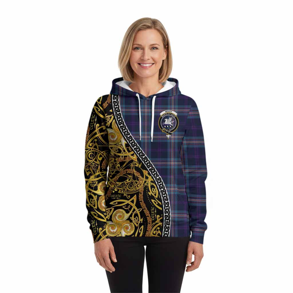 Nevoy Tartan Crest Hoodie Celtic Knot and Triple Trickle Spiral Symbols