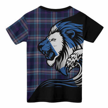 Nevoy Tartan Crest Kid T-shirt Scottish Golden Lions Wave Flow