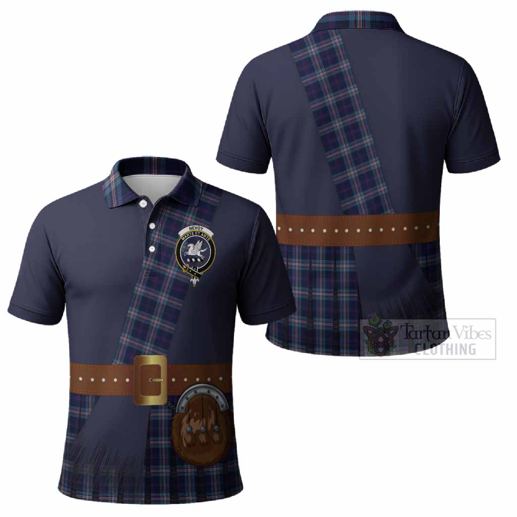 Nevoy Tartan Crest Polo Shirt Kilt Costume Style