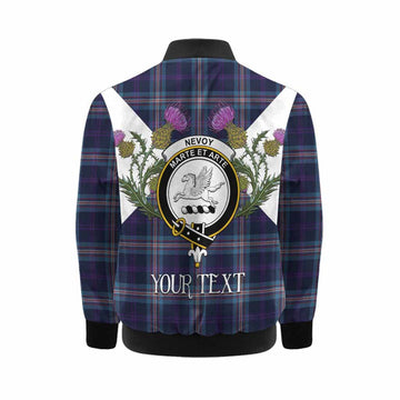 Nevoy Tartan Family Crest Kid Bomber Jacket Scottish Burns Night Thistle Floral