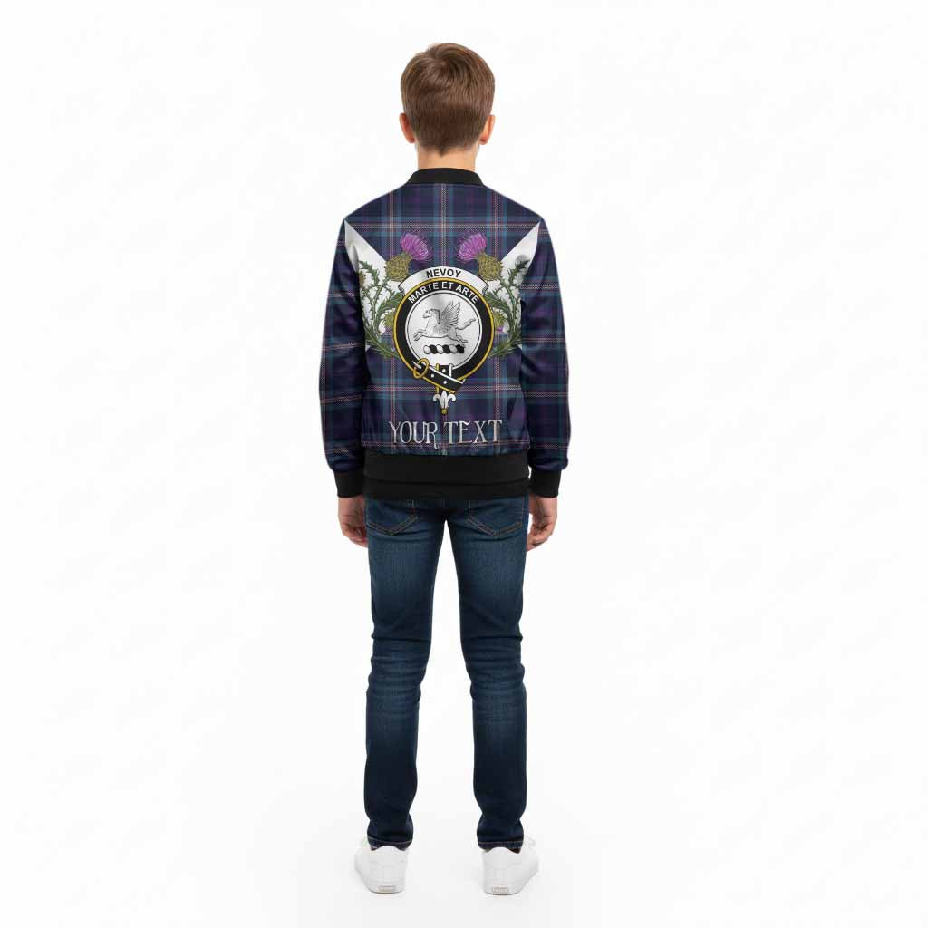 Nevoy Tartan Family Crest Kid Bomber Jacket Scottish Burns Night Thistle Floral