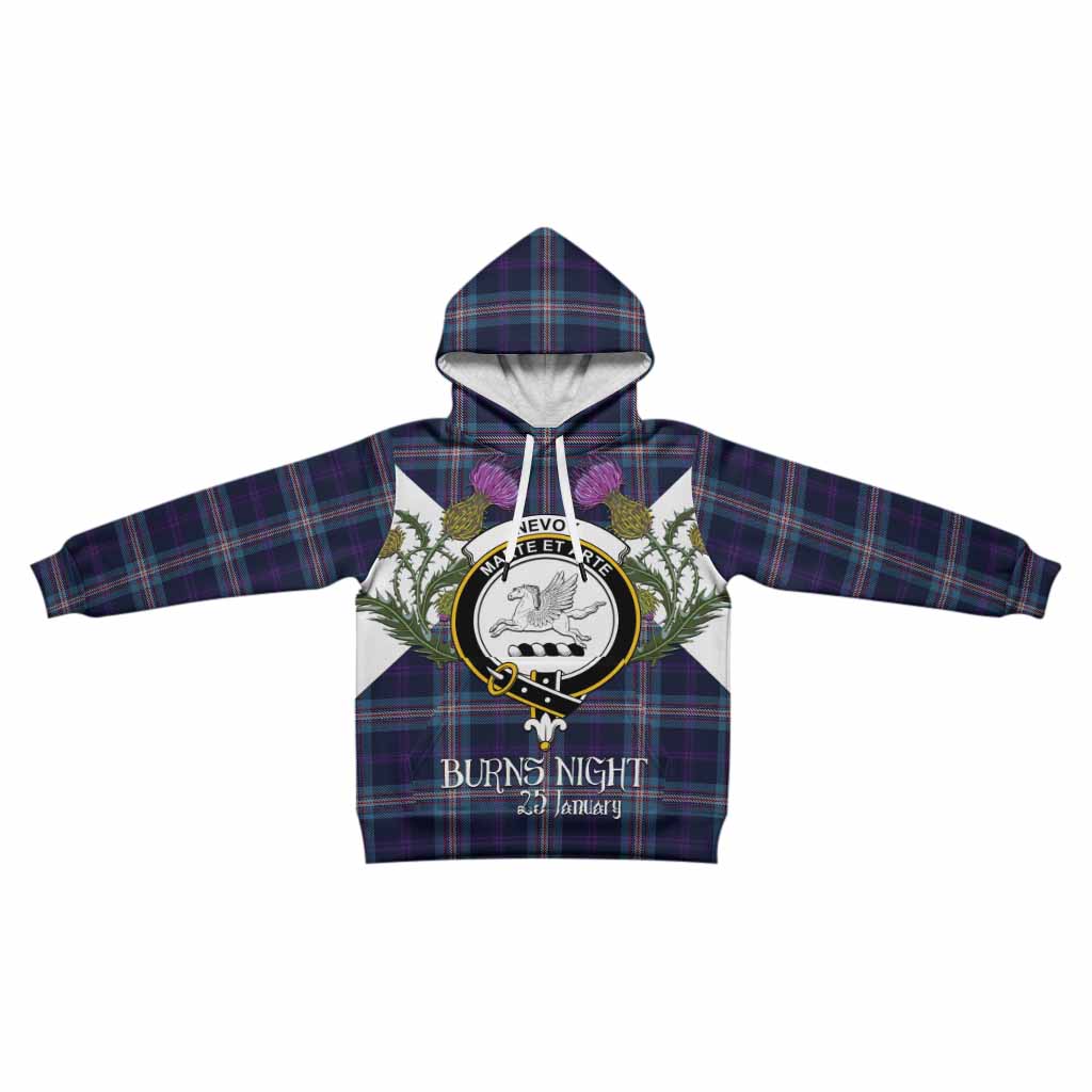 Nevoy Tartan Family Crest Kid Hoodie Scottish Burns Night Thistle Floral