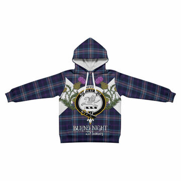 Nevoy Tartan Family Crest Kid Hoodie Scottish Burns Night Thistle Floral