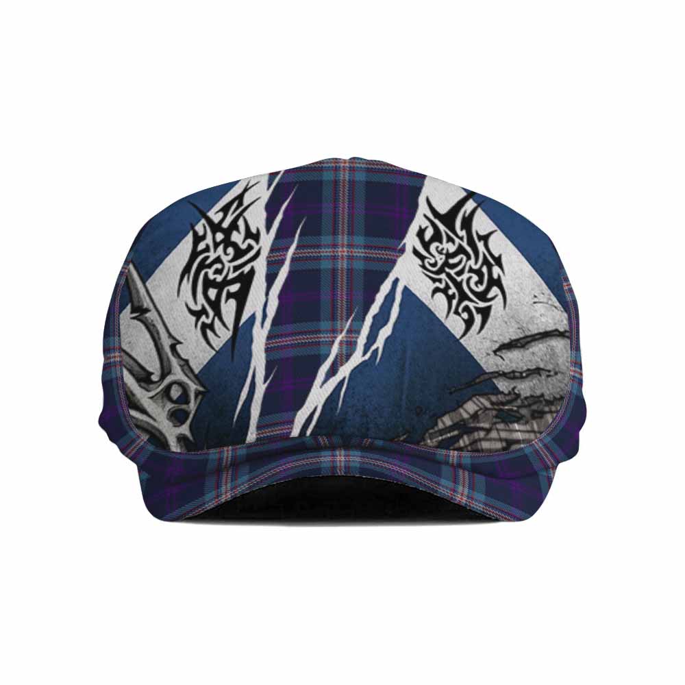 Nevoy Tartan Flat Cap, Jeff Cap Scotland Flag Ripped Tribal Design