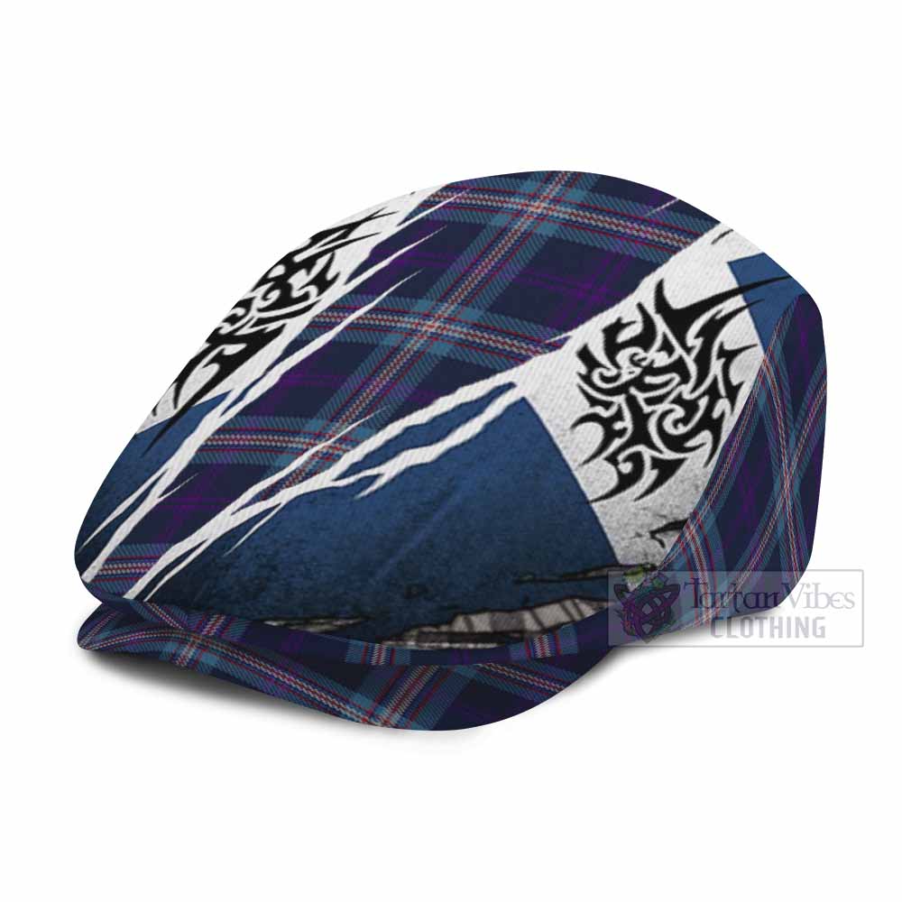 Nevoy Tartan Flat Cap, Jeff Cap Scotland Flag Ripped Tribal Design