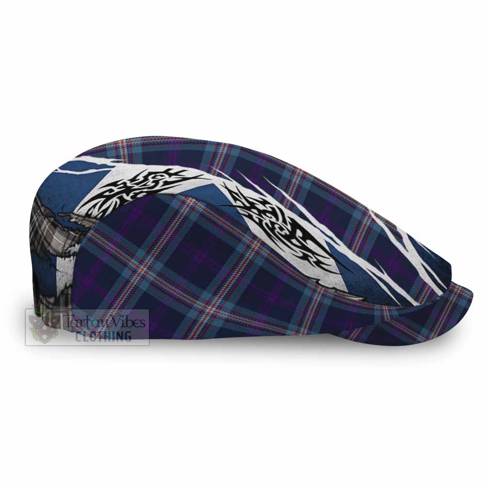 Nevoy Tartan Flat Cap, Jeff Cap Scotland Flag Ripped Tribal Design